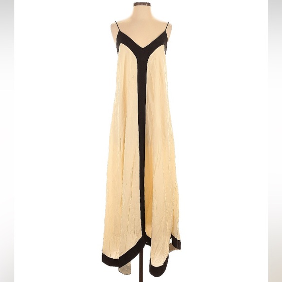 COMMENSE Ecru Cream Black Stripe Midi Maxi V Neck Dress NWT - Picture 5 of 7